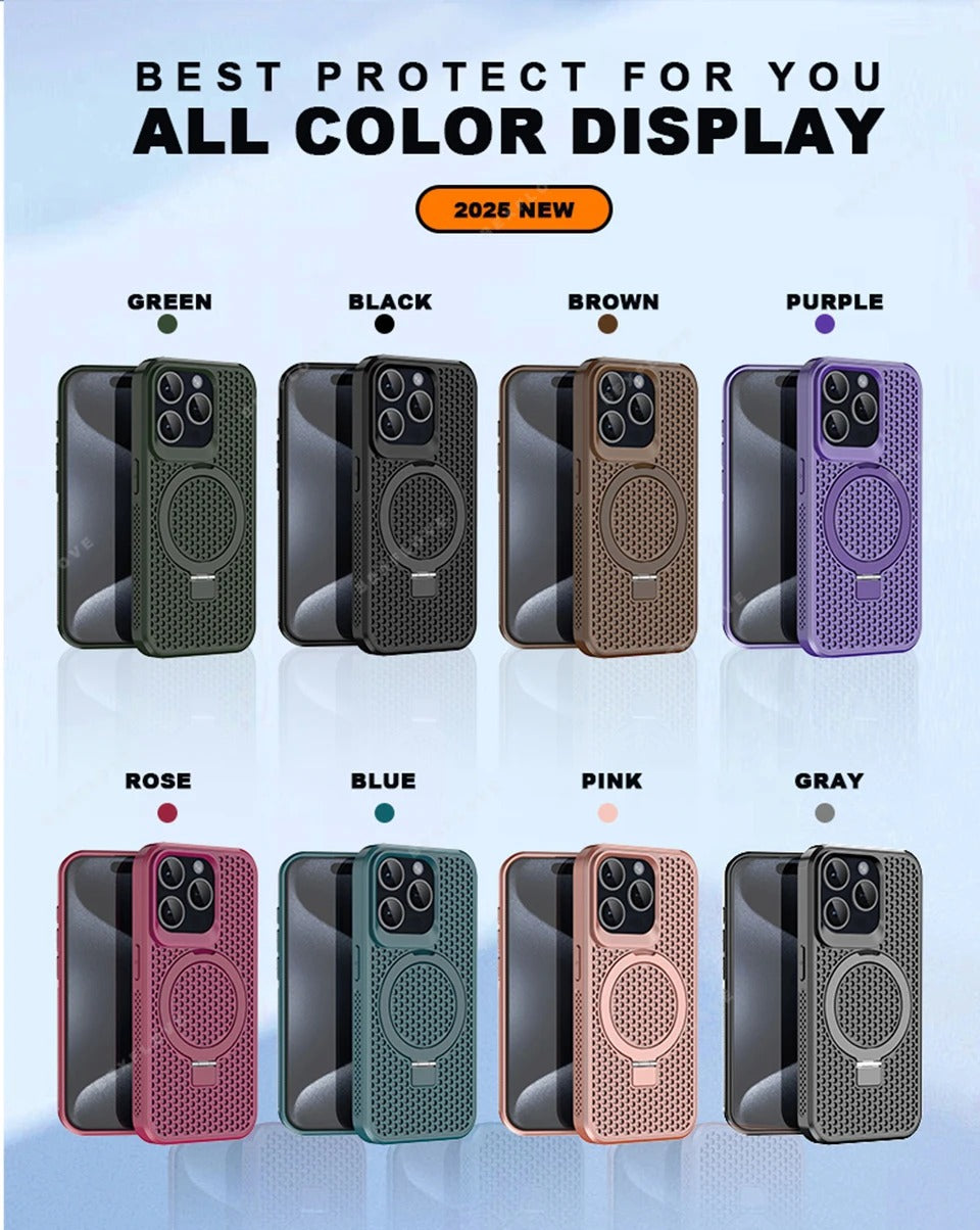 Luxury Apple iPhone Case, MagSafe Compatible, Camera Lens & Screen Protection, Ultra Thin, Shockproof, Magnetic Full All Around Cover – Matte Magnetic Case with Holder, Heat Dissipation & Wireless Charging Support