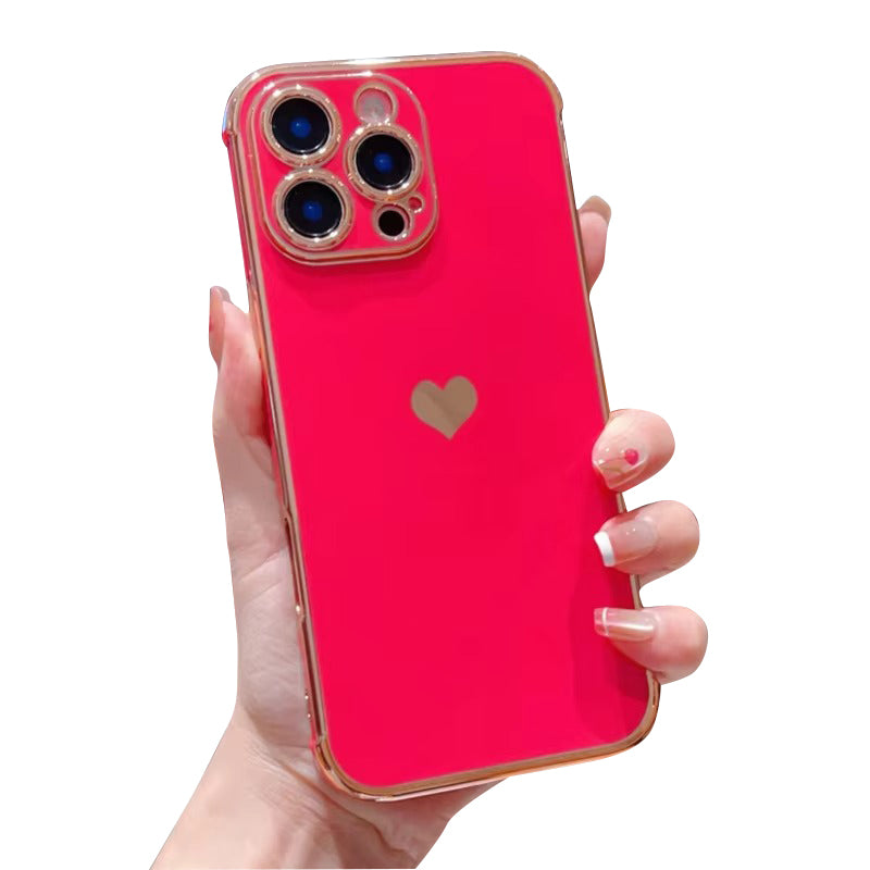 Luxury Apple iPhone Case MagSafe Compatible, Camera Lens & Screen Protection, Ultra Thin Shockproof Magnetic Full All Around Protection Cover with Electroplated Love Heart Design