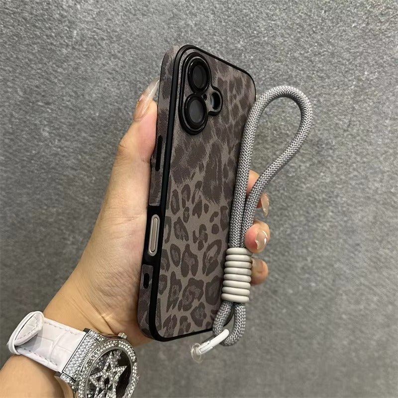Luxury Apple iPhone Case MagSafe Compatible, Camera Lens & Screen Protection, Ultra Thin Shockproof Magnetic Full All Around Protection Cover with Wrist Strap & Leopard Design