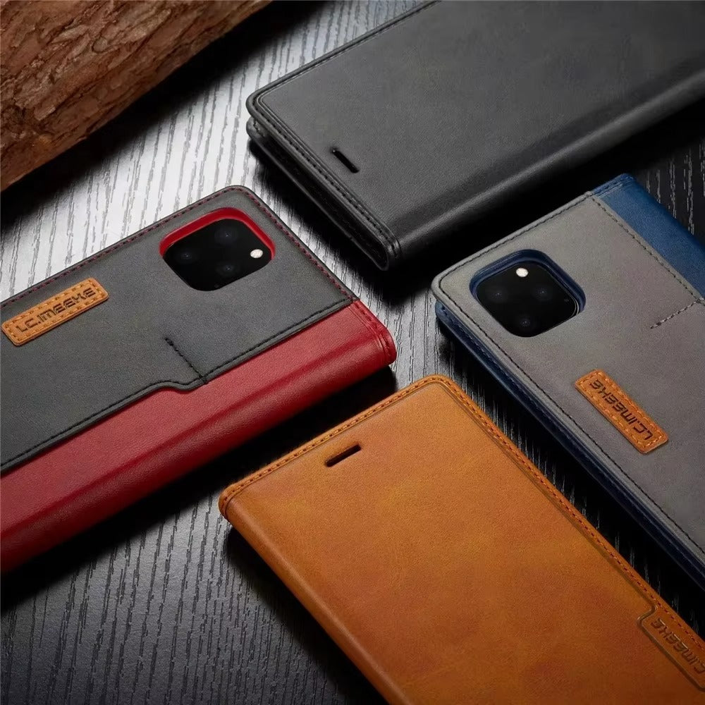 Premium Leather Flip iPhone Case, MagSafe Compatible, Ultra Thin Magnetic Shockproof Cover with Camera and Screen Protection