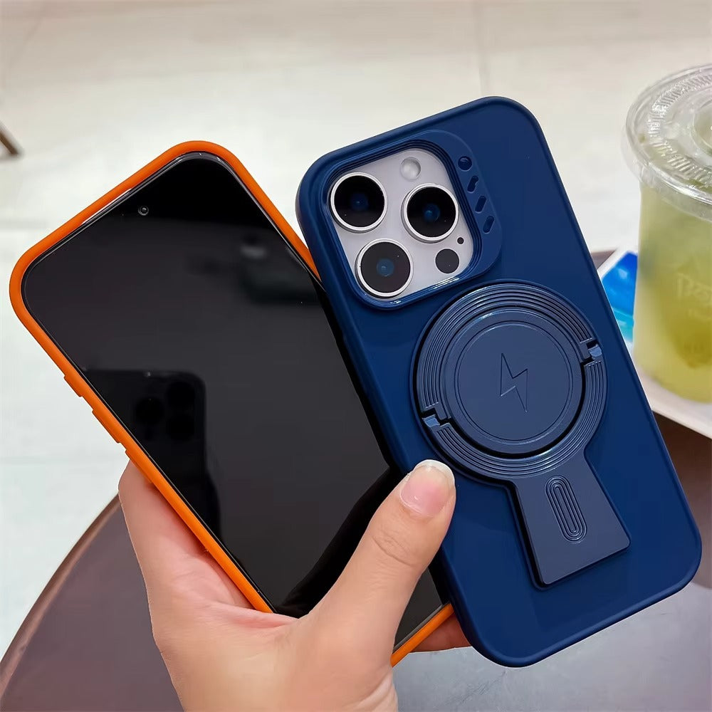 Luxury Apple iPhone Case, MagSafe Compatible, Camera Lens & Screen Protection, Ultra Thin, Shockproof, Magnetic Full All Around Cover – Invisible Folding Bracket Silicone Case with Soft Touch Finish