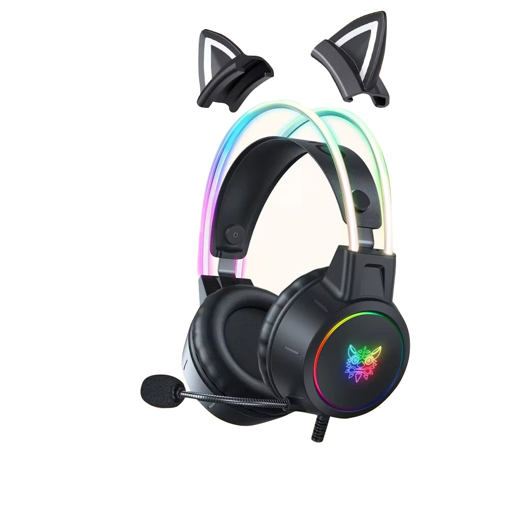 Premium Cat Ear Gaming Headset for iPhone & Mac – Wired Over-Ear Headphones with RGB Lights, Noise Streaming & Online Play