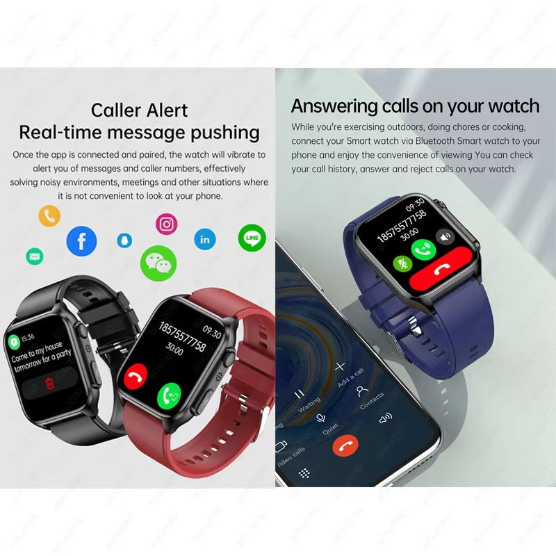 Premium Health Smartwatch for iPhone – Non-Invasive Blood Glucose Monitor with ECG+PPG, AI Voice Assistant, Bluetooth Calling