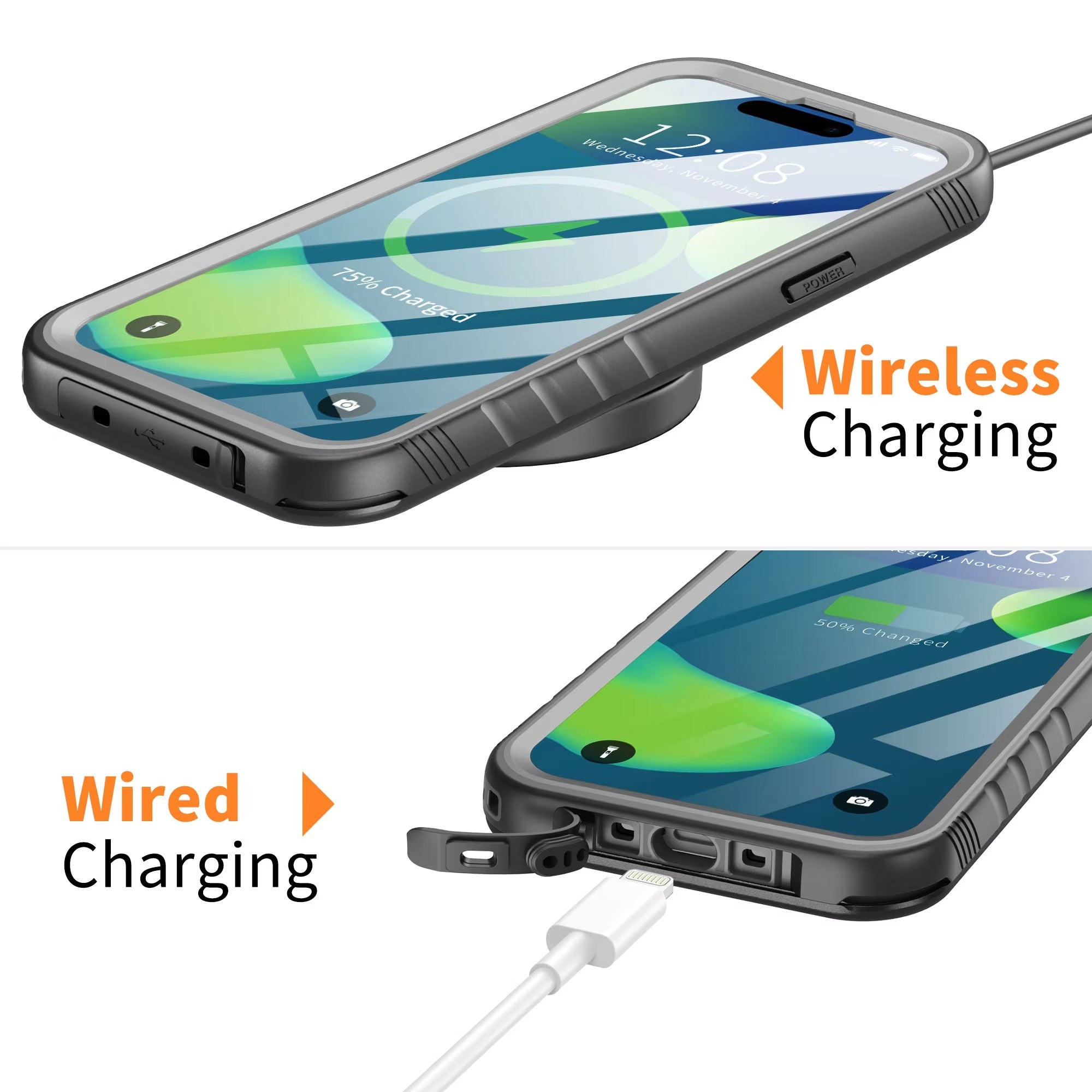 Premium Apple iPhone Case MagSafe Compatible, Camera Lens & Screen Protection, Ultra Thin Shockproof Magnetic Full All Around Protection Cover with Waterproof Strap for Diving