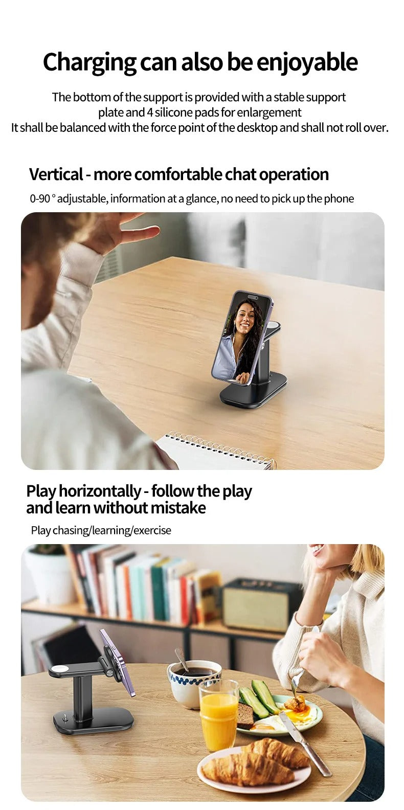 Premium Magnetic 3 in 1 Wireless Charging Station – 25W Foldable Fast Charger Stand and Phone Holder for iPhone, Apple Watch, AirPods and Qi Devices