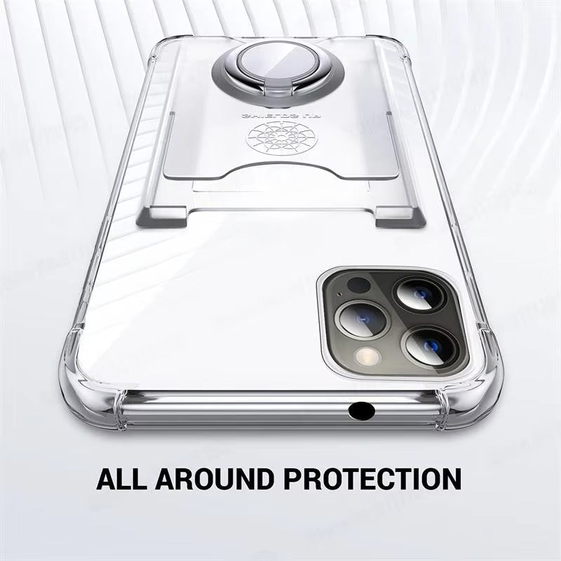 High Quality Transparent Phone Case with Magnetic Ring – Soft, Shockproof Cover with Built-In Card Holder for Apple Plus