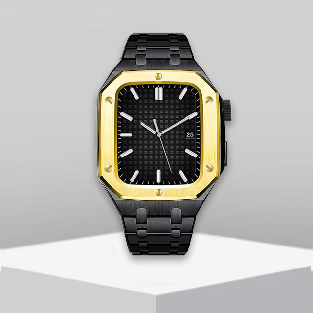 Luxury Metal Mod Kit for Smartwatch – Bezel Frame, Strap, and Case Set for 44mm to 45mm Watches, Premium Custom Accessories