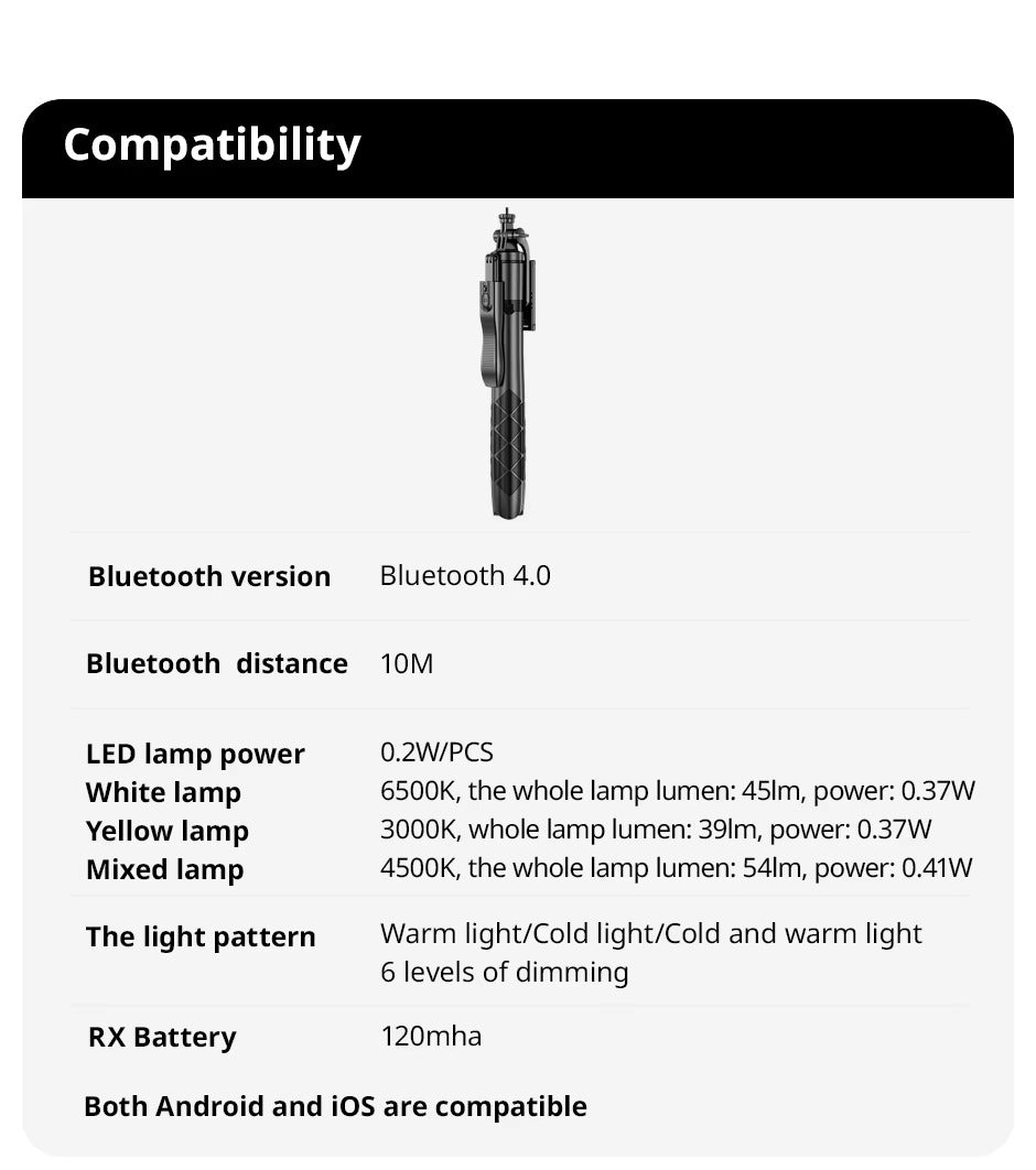 High Quality, Wireless Selfie Stick Tripod – Foldable, Steady Monopod Stand for Apple iPhone, Action Cameras, Live Shooting.