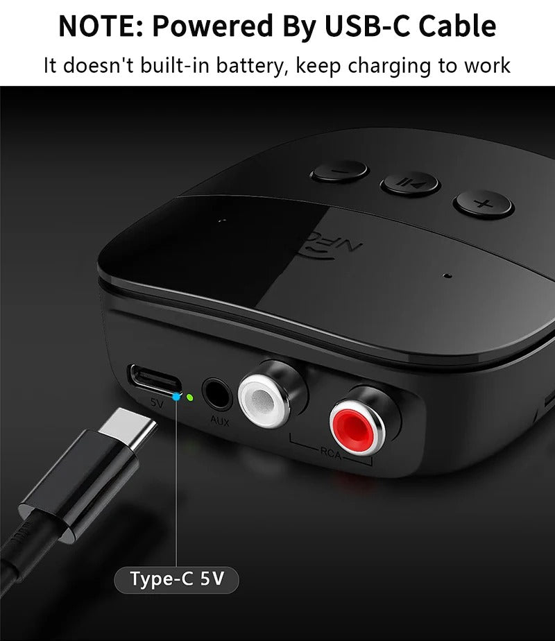 Premium Bluetooth 5.2 Audio Receiver for iPhone – Wireless RCA & TF Card, Mic Input, NFC, Car Kit & Speaker Amplifier Support