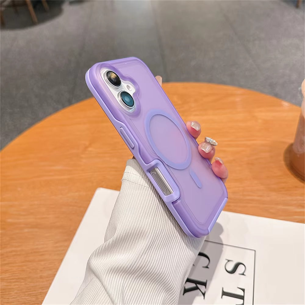 High Quality Apple iPhone Case, MagSafe Compatible, Camera Lens & Screen Protection, Ultra Thin, Shockproof, Magnetic Full All Around Cover – Dual Color Matte Armor Case with Wrist Strap & Magnetic Lanyard