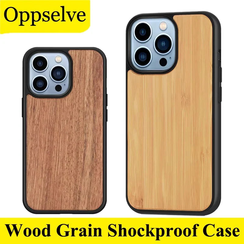 Luxury Wood Apple iPhone Case, MagSafe Compatible, Ultra Thin Magnetic with Bamboo Texture, Hard Shell and Camera Lens Guard