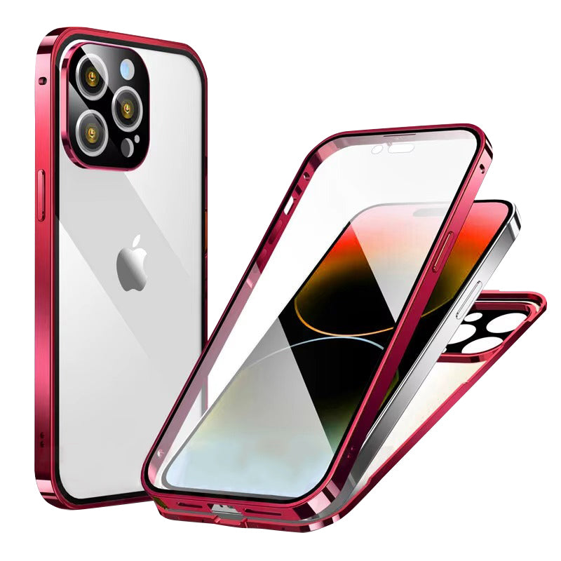 Luxury Apple iPhone Case MagSafe Compatible, Camera Lens & Screen Protection Cover with Double Glass Snap Lock Frame