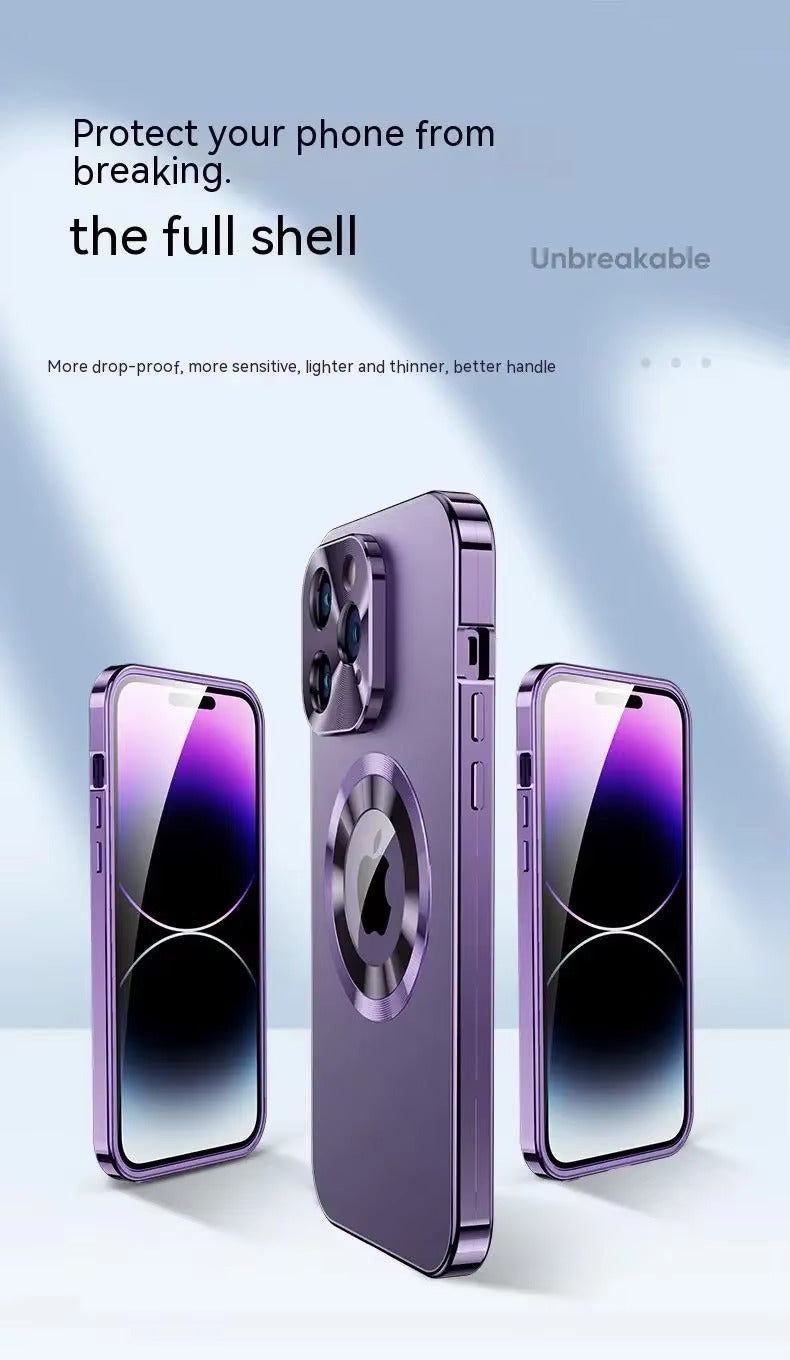 Premium Apple iPhone Case MagSafe Shockproof Magnetic Full All Around Protection Cover with Double Glass Alloy Frame