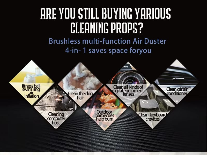 Powerful, Cordless, Compressed Air Duster for Computer, Air Blower with LED Light, for PC, Keyboard, Crumbs, Laptop, Car, Cleaning, Reusable, Portable