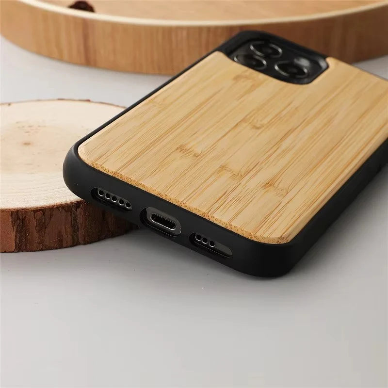 Luxury Wood Apple iPhone Case, MagSafe Compatible, Ultra Thin Magnetic with Bamboo Texture, Hard Shell and Camera Lens Guard