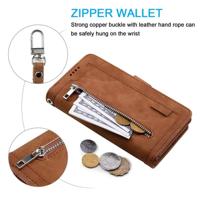 Luxury Leather Apple iPhone Case,Ultra Thin Magnetic Shockproof Full Protection Cover with Flip Wallet Design