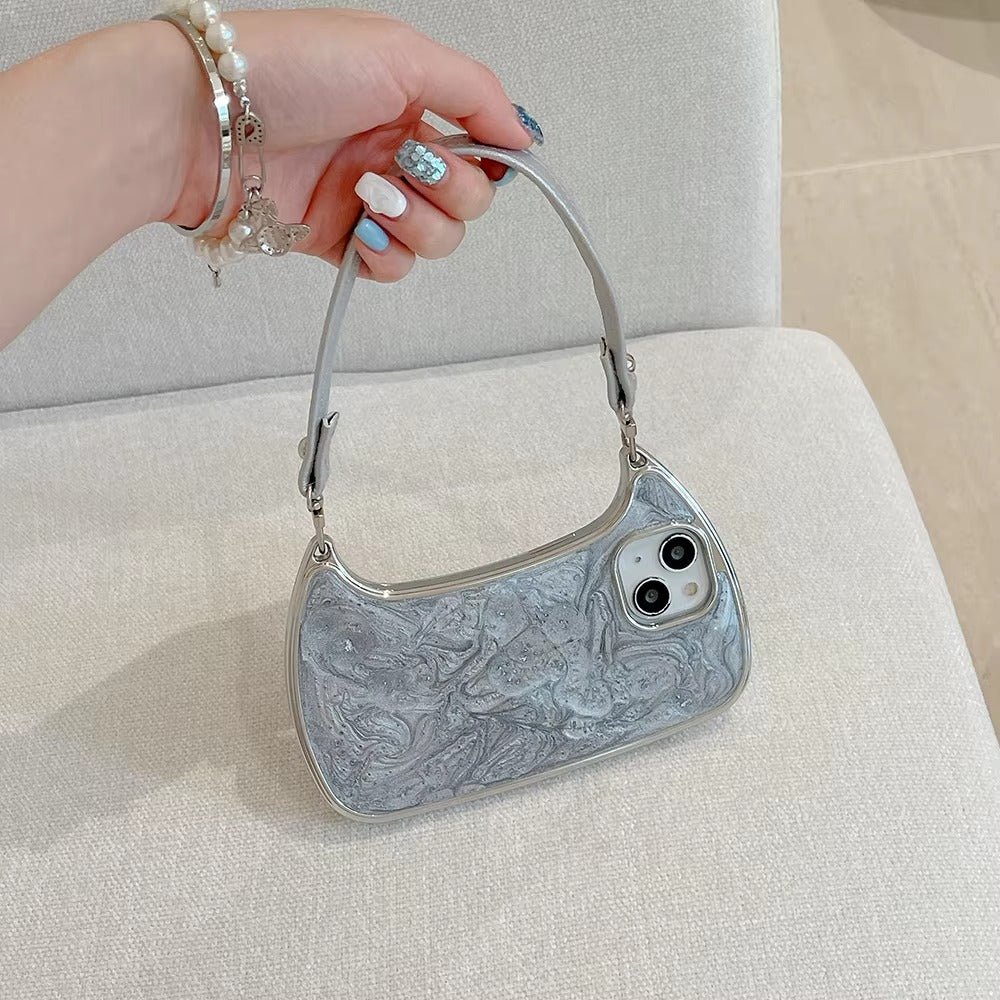 Luxury Apple iPhone Case, MagSafe Compatible, Camera Lens & Screen Protection, Ultra Thin, Shockproof, Magnetic Full All Around Cover – Electroplated Handbag Style Case with Soft Body & Hand Strap