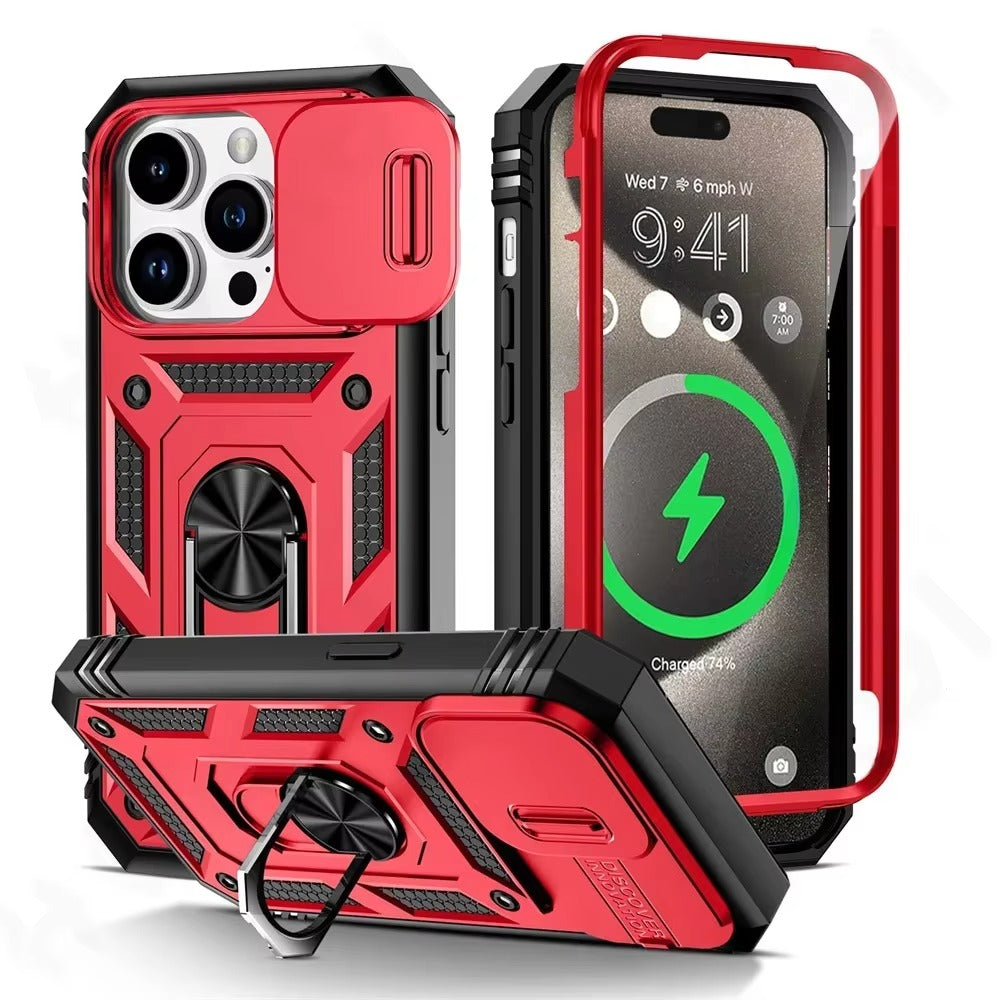 Robust Apple iPhone Case, MagSafe Compatible, Camera Lens and Screen Protection, Ultra Thin, Shockproof, Magnetic, Full All Around Protection, Slide Rotating Armor Cover