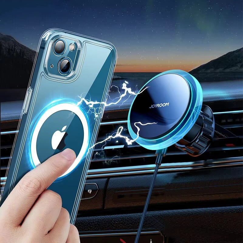 Premium Magnetic Wireless Car Phone Holder – Fast Charging Mount with Blue Light, Dashboard or Vent Clip