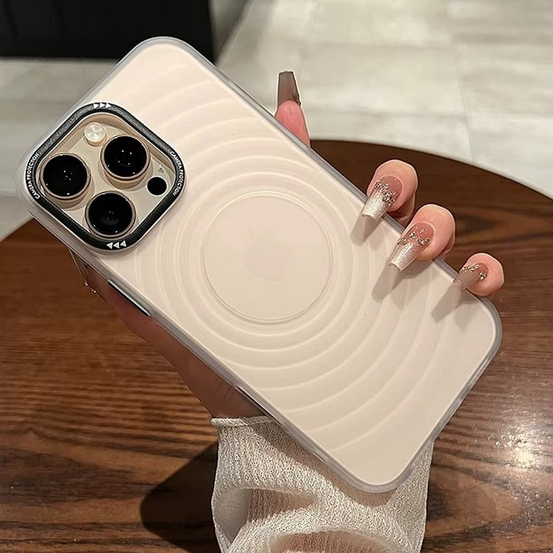 Luxury Apple iPhone Case, MagSafe Compatible, Camera Lens & Screen Protection, Ultra Thin, Shockproof, Magnetic Full All Around Cover – Water Ripple Matte Translucent Case with Metal Lens Bumper & Hard Back