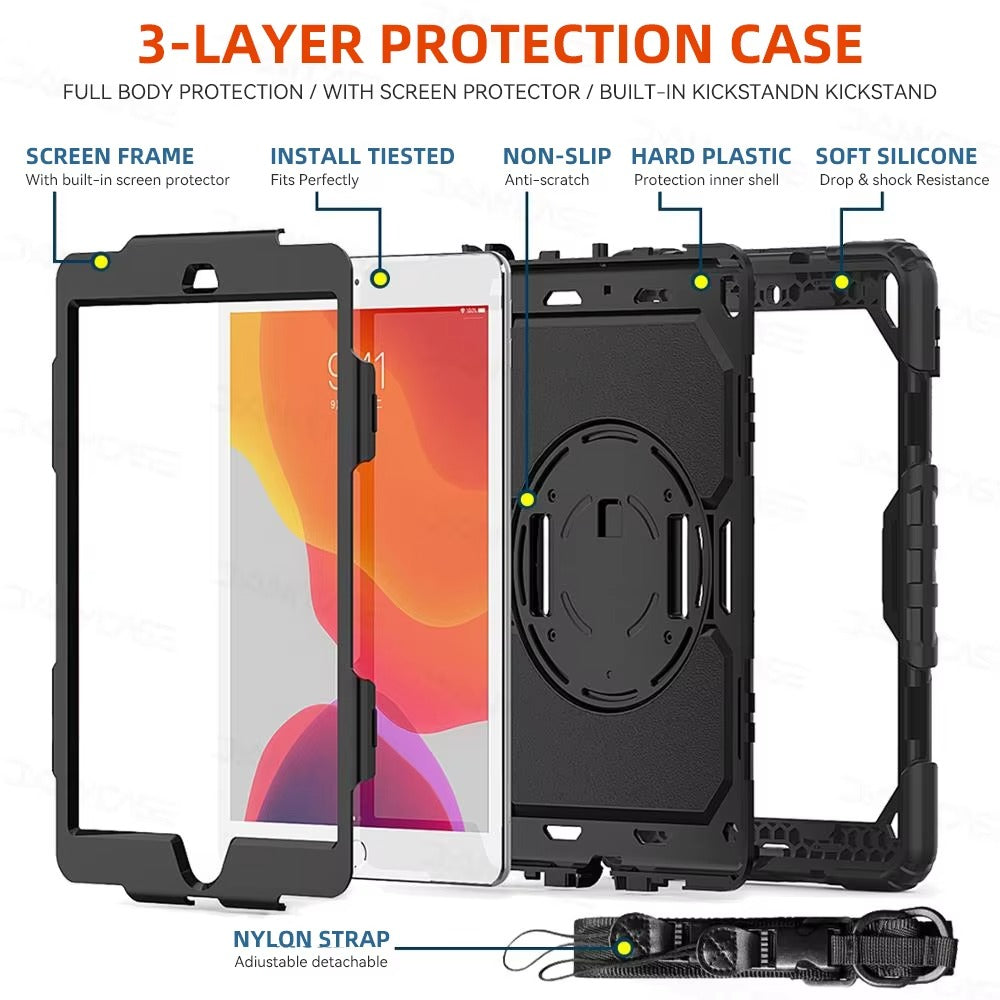 Rugged iPad Case – Shockproof Heavy Duty Protective Cover Compatible with 9.7", 10.2", 10.5", 10.9", 11", 12.9", 13" Tablets