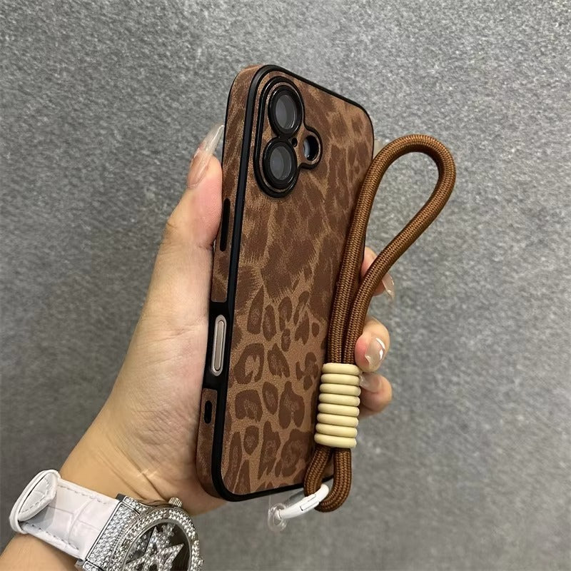Luxury Apple iPhone Case MagSafe Compatible, Camera Lens & Screen Protection, Ultra Thin Shockproof Magnetic Full All Around Protection Cover with Wrist Strap & Leopard Design