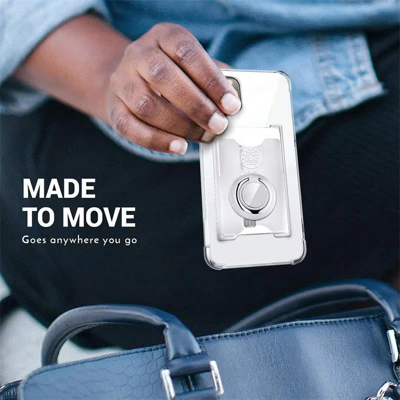 High Quality Transparent Phone Case with Magnetic Ring – Soft, Shockproof Cover with Built-In Card Holder for Apple Plus