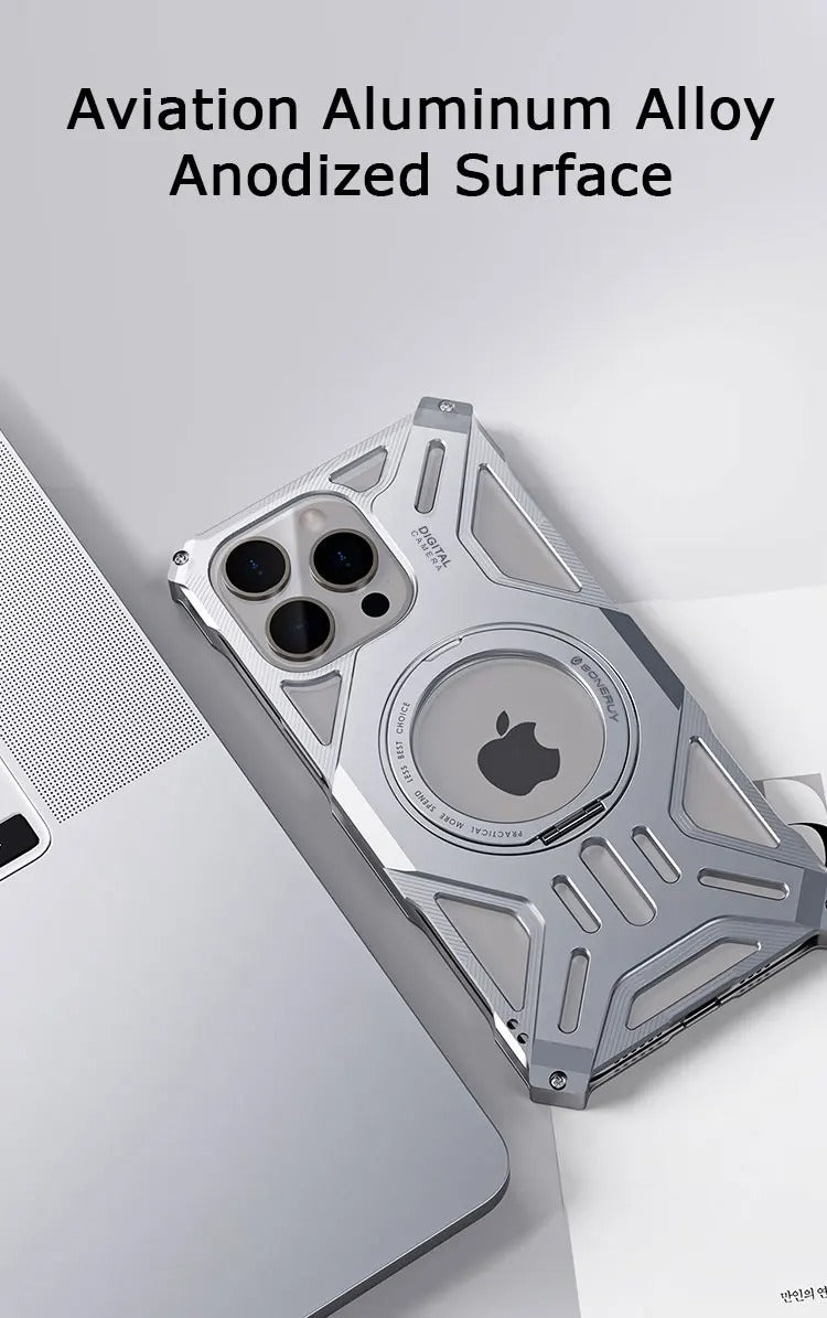 Luxury Apple iPhone Case, MagSafe Compatible, Camera Lens & Screen Protection, Ultra Thin, Shockproof, Magnetic Full All Around Cover – Magnetic Bracket Case with Fashion Aluminum Alloy Frame for Stylish Protection