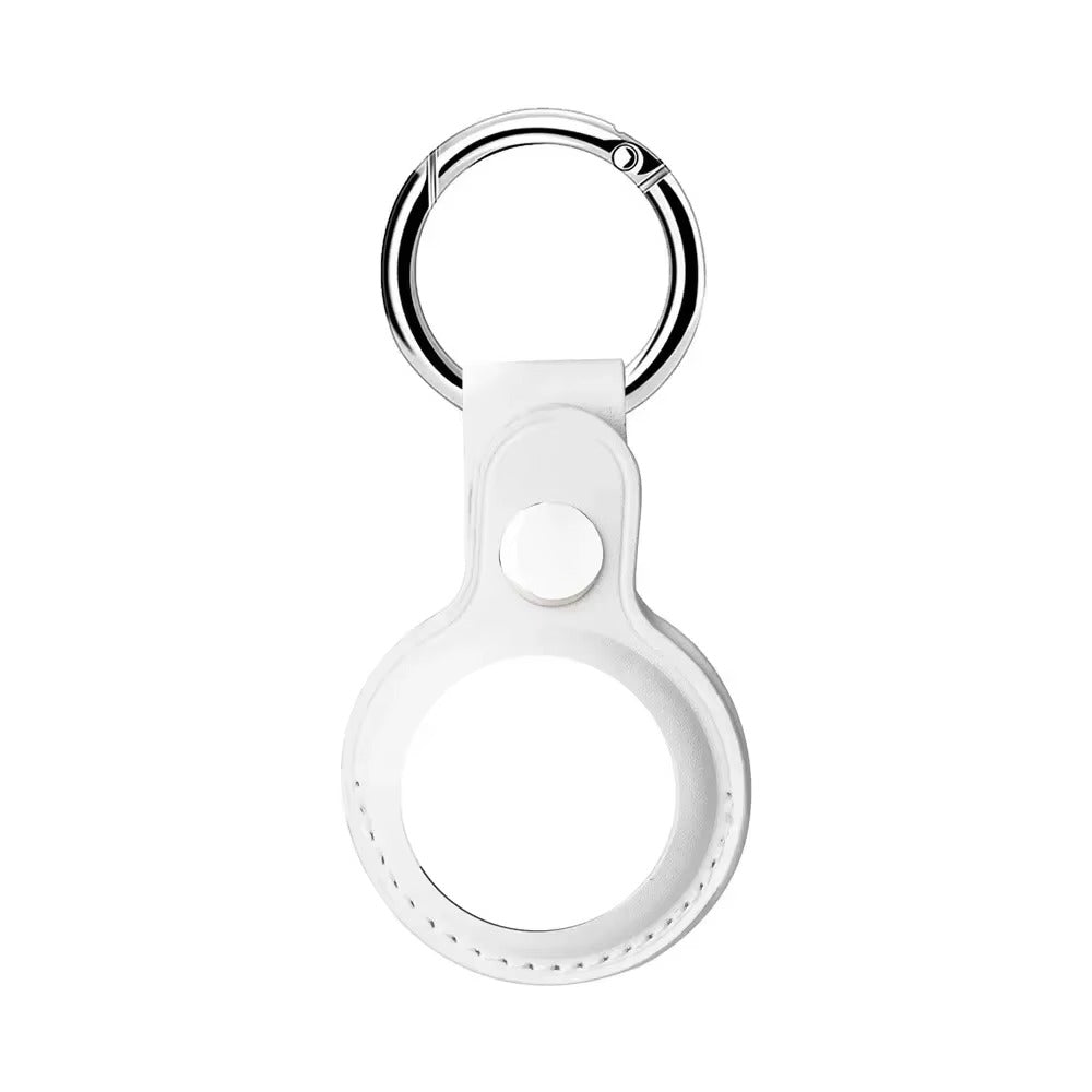 Luxury Leather AirTag Keychain Holder – Anti-Scratch Pet Tracker Cover, Secure Snap Button, Stylish Protective Case for iOS, Key Ring Included