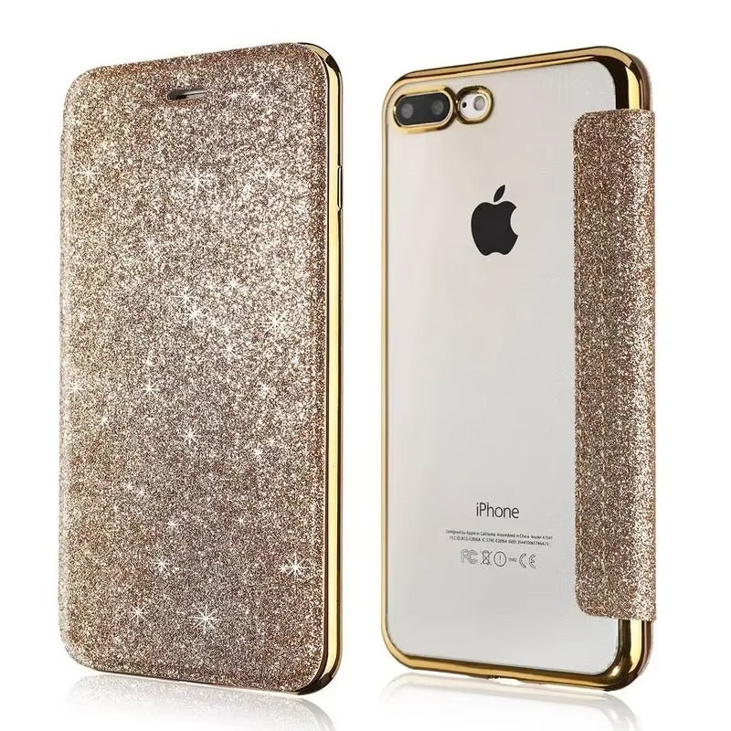 Luxury Apple iPhone Case, MagSafe Compatible, Camera Lens and Screen Protection, Ultra Thin, Shockproof, Magnetic, Full All Around Protection, Glitter Flip Wallet Cover