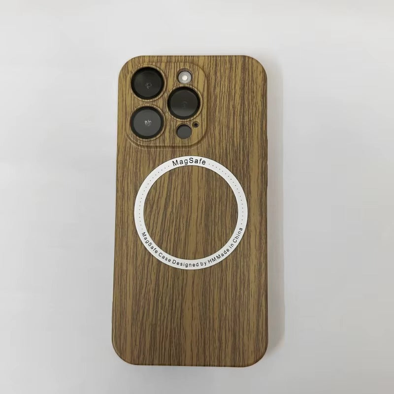 Premium Apple iPhone Case, MagSafe Compatible, Camera Lens Protection, Full All Around Protection, Wood Grain Back Cover