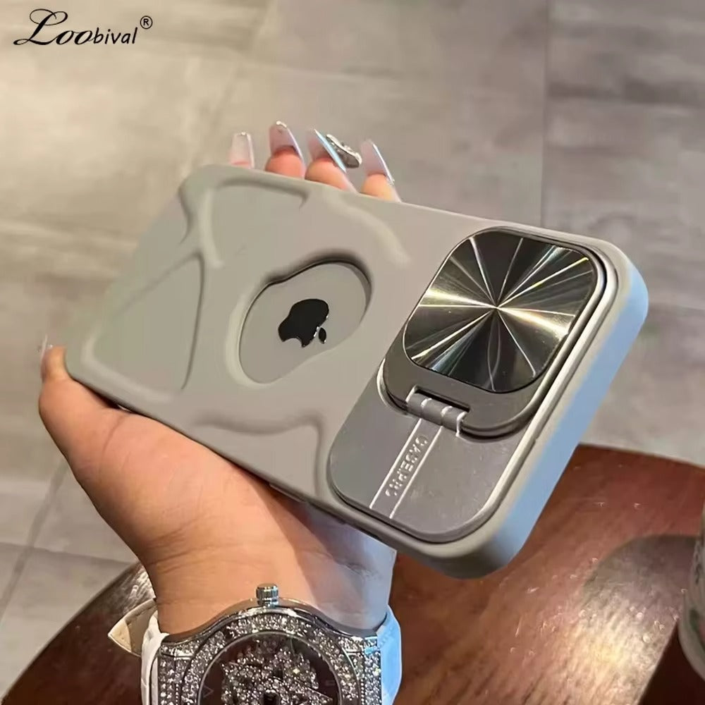 Luxury Apple iPhone Case Ultra Thin Shockproof Magnetic Full All Around Protection Cover with Matte Bracket & Logo Window