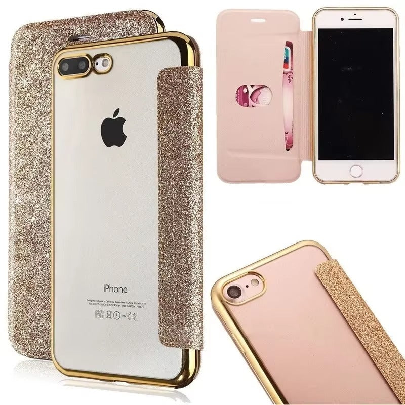 Luxury Apple iPhone Case, MagSafe Compatible, Camera Lens and Screen Protection, Ultra Thin, Shockproof, Magnetic, Full All Around Protection, Glitter Flip Wallet Cover