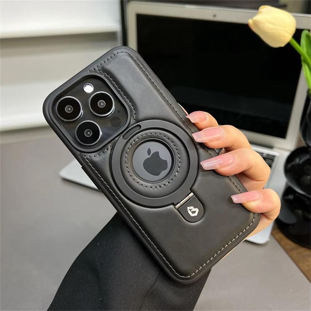 Premium Apple iPhone Case MagSafe Compatible, Camera Lens & Screen Protection, Ultra Thin Shockproof Magnetic Full All Around Protection Cover with PU Leather Stand Ring