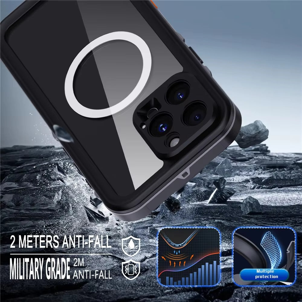 High Quality Apple iPhone Case MagSafe Compatible, Camera Lens & Screen Protection, Ultra Thin Shockproof Magnetic Full All Around Protection Cover with IP68 Snowproof Design