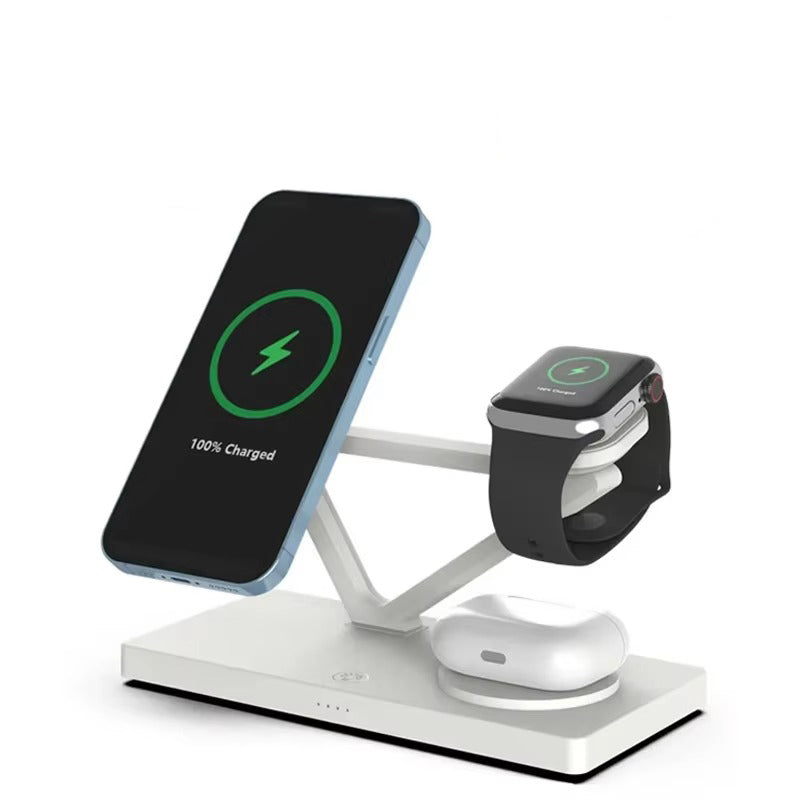 Premium 5 in 1 Magnetic Wireless Charging Station – Foldable Fast Charger Stand for Phones, Smartwatches, Earbuds with 30W Output & LED Night Light