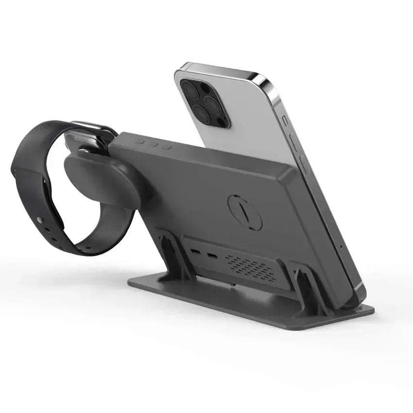 Premium 4 in 1 Wireless Charging Station with Alarm Clock – Fast Charger Stand for iPhone, Apple Watch, AirPods, Samsung Galaxy, Temperature & Date Display