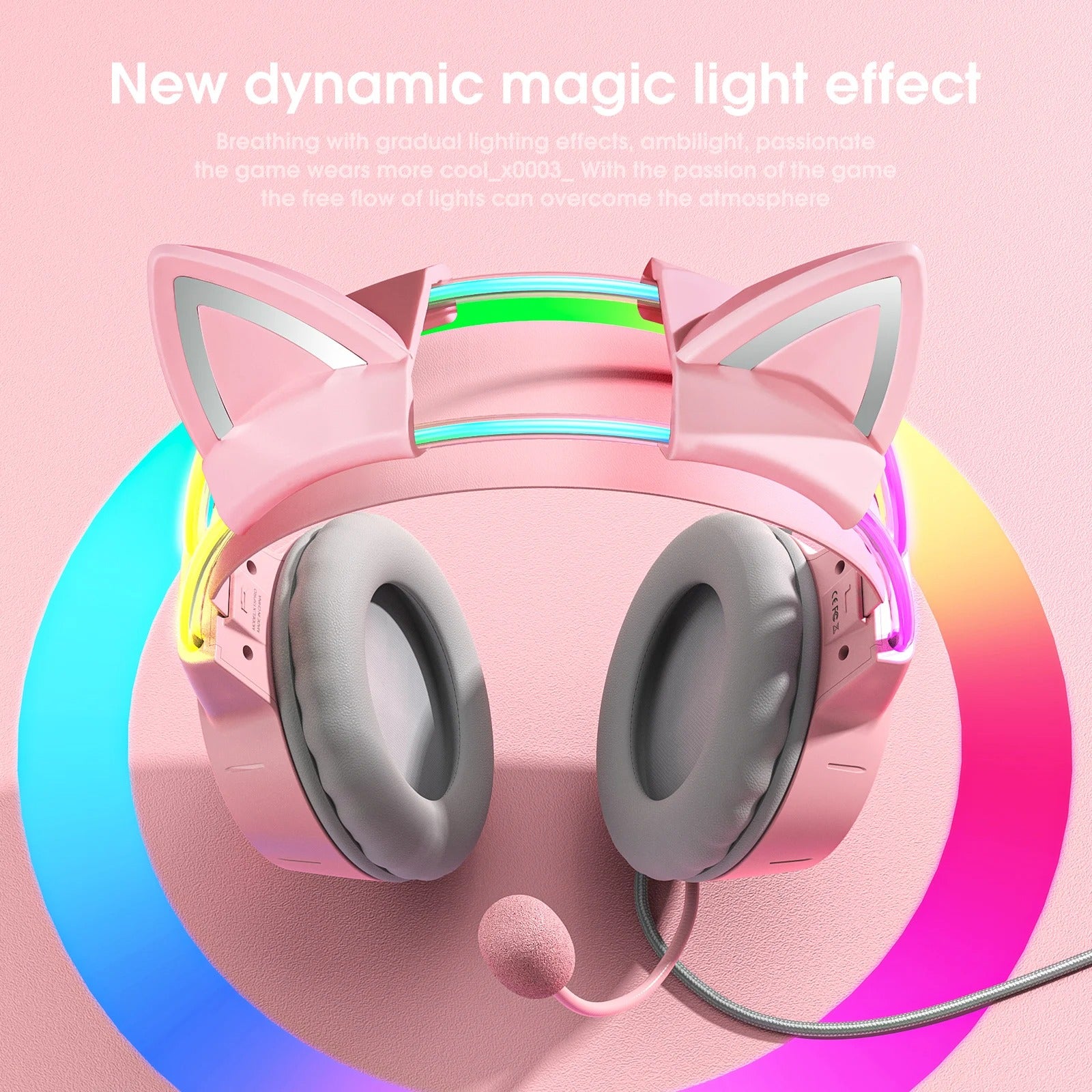 Premium Cat Ear Gaming Headset for iPhone & Mac – Wired Over-Ear Headphones with RGB Lights, Noise Streaming & Online Play