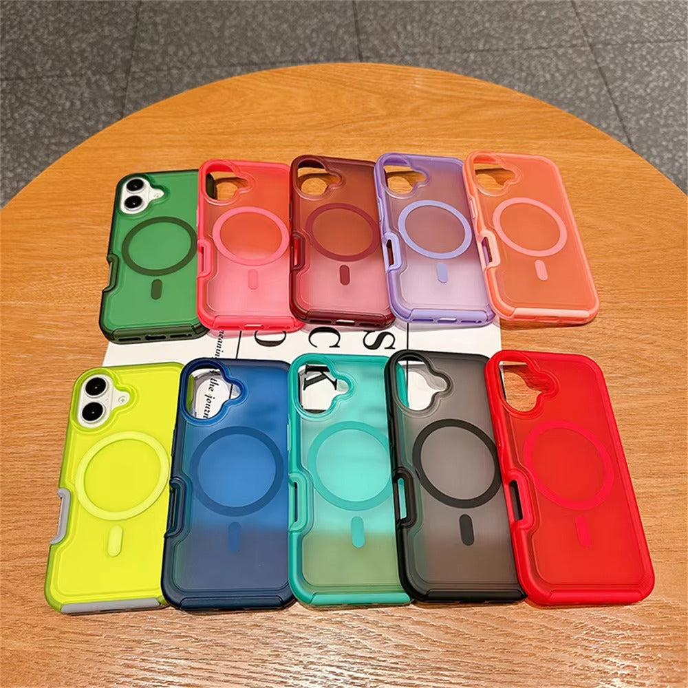 High Quality Apple iPhone Case, MagSafe Compatible, Camera Lens & Screen Protection, Ultra Thin, Shockproof, Magnetic Full All Around Cover – Dual Color Matte Armor Case with Wrist Strap & Magnetic Lanyard