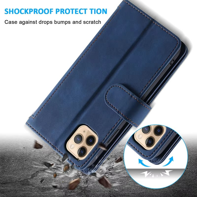Luxury Leather Apple iPhone Case,Ultra Thin Magnetic Shockproof Full Protection Cover with Flip Wallet Design