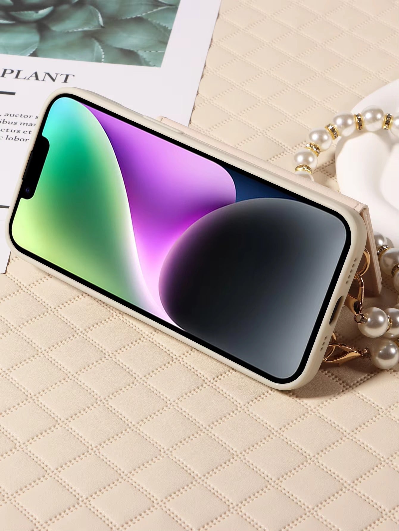 High Quality Apple iPhone Case, MagSafe Compatible, Camera Lens & Screen Protection, Ultra Thin, Shockproof, Magnetic Full All Around Cover – PU Leather Wallet Case with Mirror, Zipper & Pearl Strap