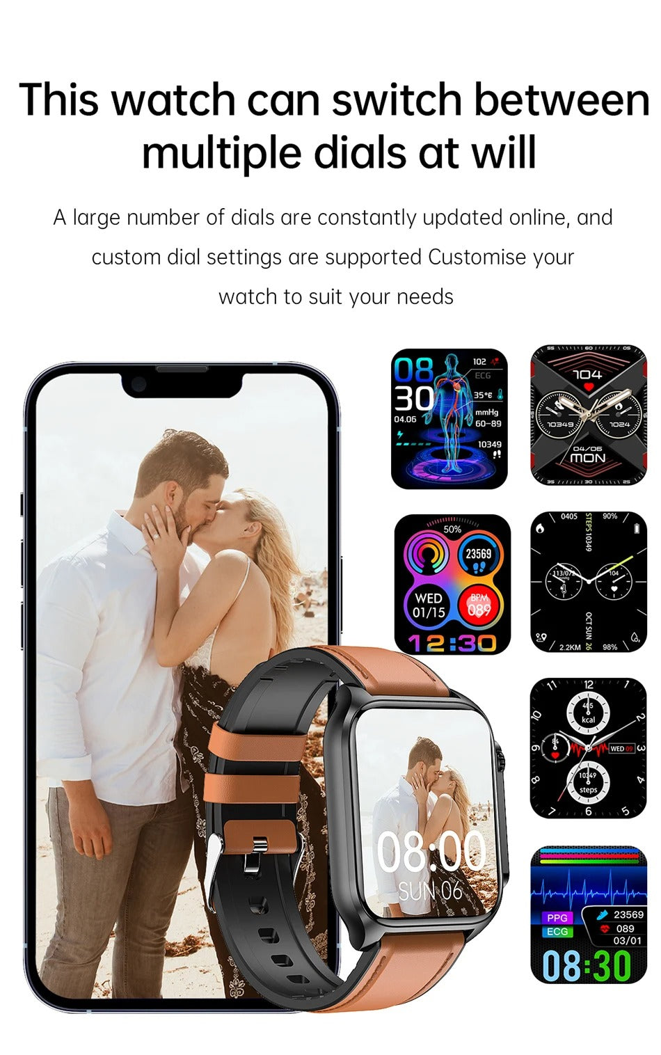 Premium Health Smartwatch for iPhone – Non-Invasive Blood Glucose Monitor with ECG+PPG, AI Voice Assistant, Bluetooth Calling