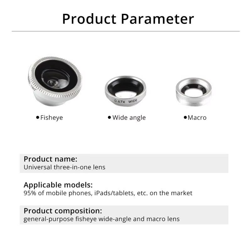 High Quality 3-in-1 Phone Camera Lens Kit – Fisheye, 0.67X Wide Angle Photography on Apple iPhone Devices