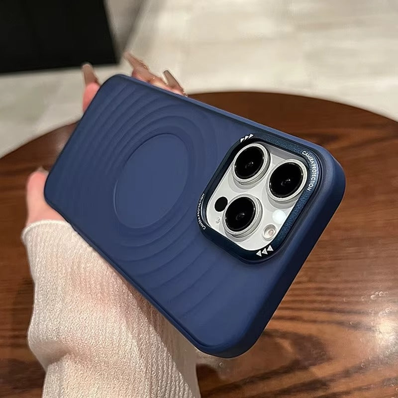 Luxury Apple iPhone Case, MagSafe Compatible, Camera Lens & Screen Protection, Ultra Thin, Shockproof, Magnetic Full All Around Cover – Water Ripple Matte Translucent Case with Metal Lens Bumper & Hard Back