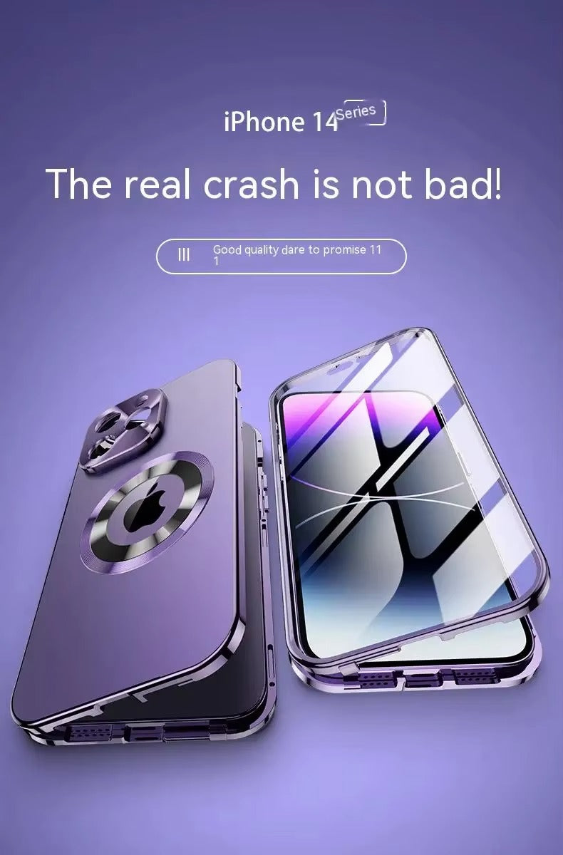 Premium Apple iPhone Case MagSafe Shockproof Magnetic Full All Around Protection Cover with Double Glass Alloy Frame
