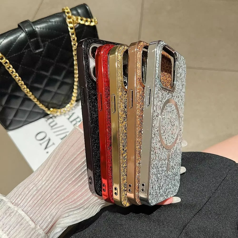 Luxury Apple iPhone Case, MagSafe Compatible, Camera Lens & Screen Protection, Ultra Thin, Shockproof, Magnetic Full All Around Cover – Bling Glitter Magnetic Case with Shockproof Protective Back for Stylish Appeal
