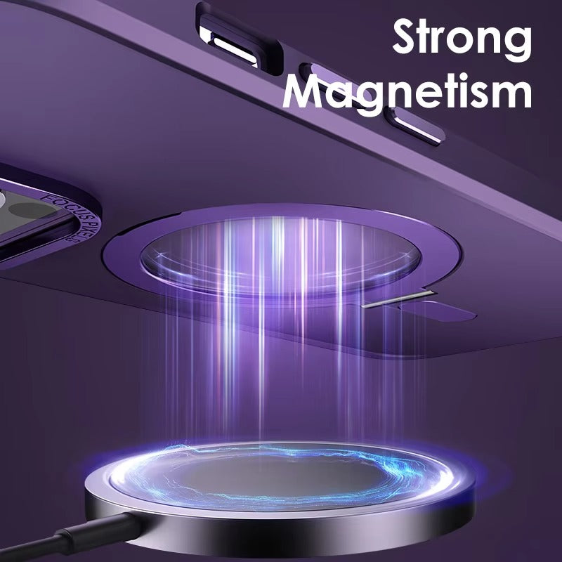 High Quality Apple iPhone Case MagSafe Compatible, Camera Lens & Screen Protection, Cover with Aluminum Stand & Metal Lens