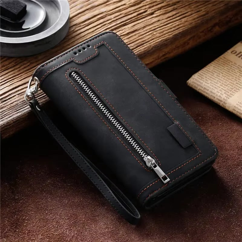Luxury Leather Apple iPhone Case,Ultra Thin Magnetic Shockproof Full Protection Cover with Flip Wallet Design