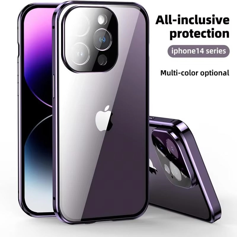 Premium Apple iPhone Case, MagSafe Compatible, Camera Lens & Screen Protection, Ultra Thin, Shockproof, Magnetic Full All Around Cover – Double Glass Anti-Peep Privacy Case with Magnetic Adsorption & Lens Protection