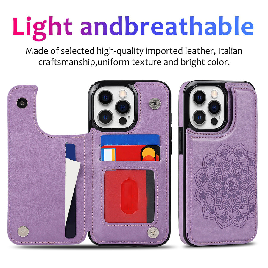 Luxury Wallet Datura Double Buckle iPhone Case – Magnetic Flip, Card Slot, Protective & Stylish Leather Cover Case for iPhone